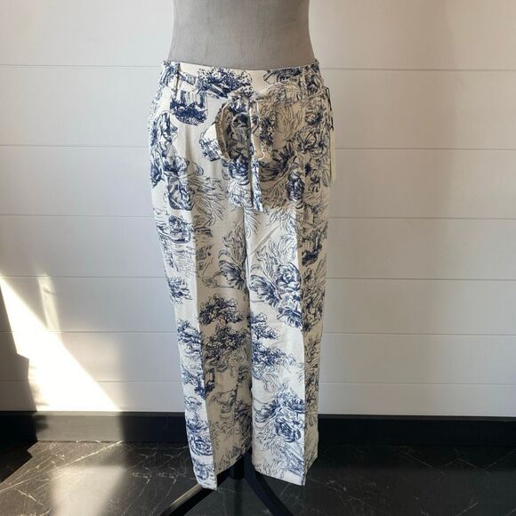 HAVER & BLAIR (NWT) Woven Wide Leg Pull On Crop Pants, BLU/WHT -  NWT - Picture 1 of 10
